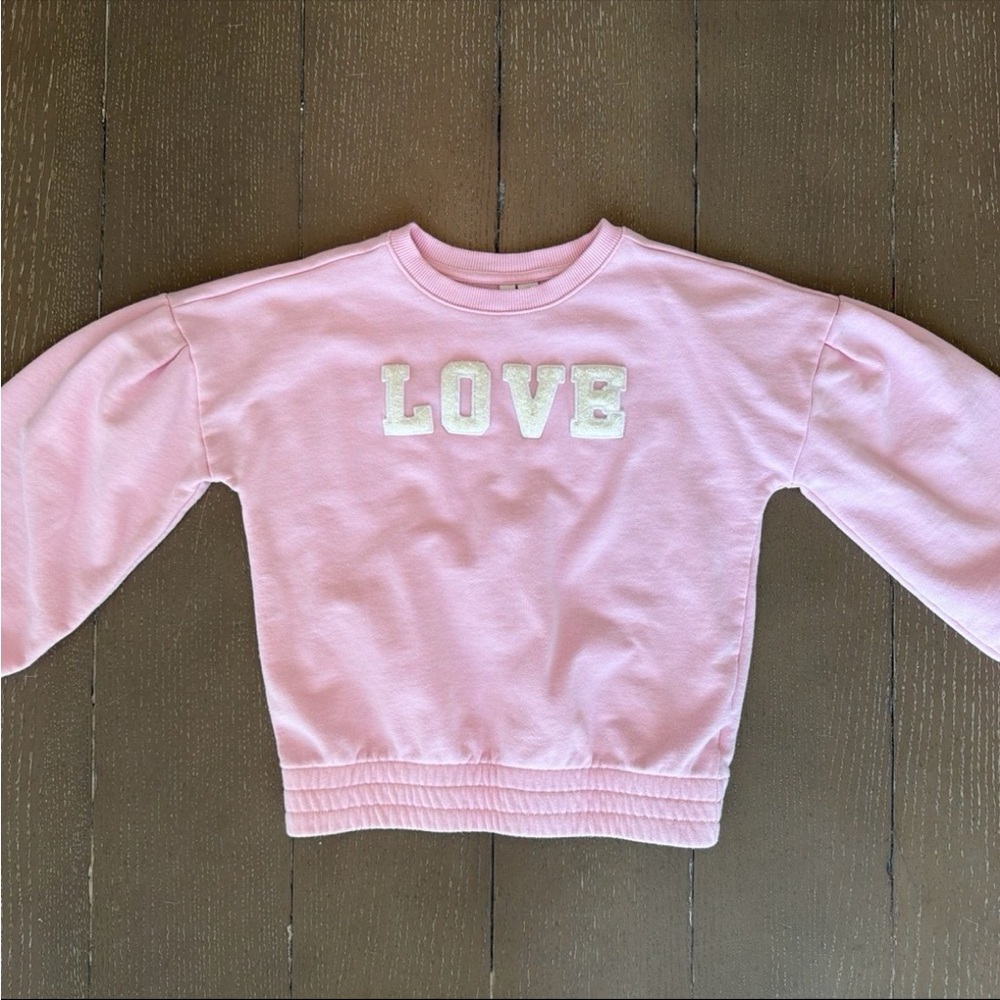 Janie and Jack Girls’ 12 • Pink “LOVE” Balloon Sleeve Sweatshirt • VDay Outfit!